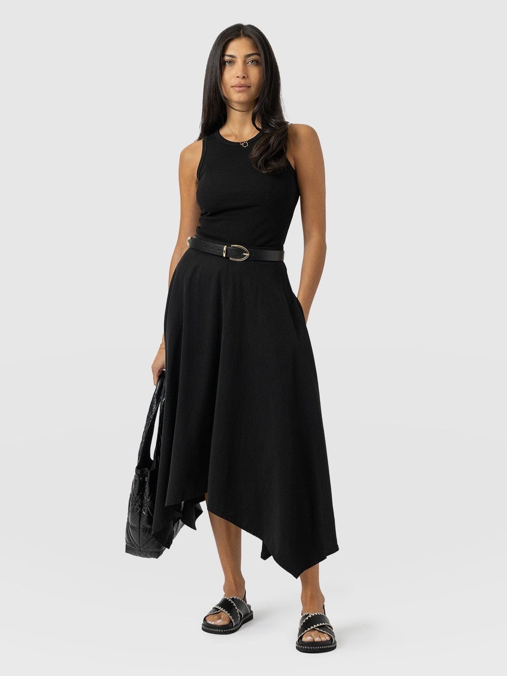 Saint + Sofia NWT Women's Black High-Low Midi “Noho” Skirt with Pockets! - Picture 2 of 11